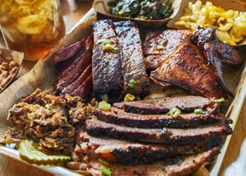 A cooked and sliced brisket meat