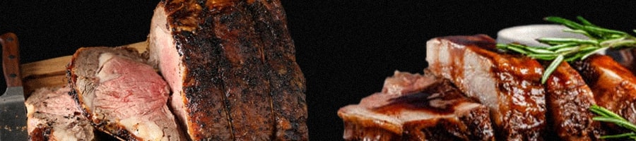 Sliced beef ribs and grilled pork ribs