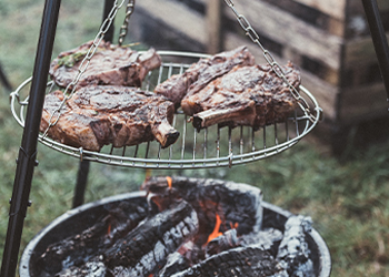 An outdoor charcoal grill