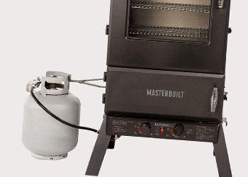 A gas smoker and a propane gas