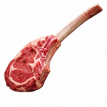 A raw tomahawk steak on white background