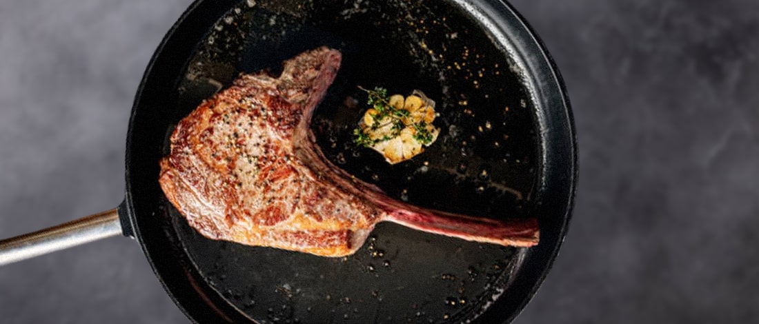 Tomahawk steak on a pan