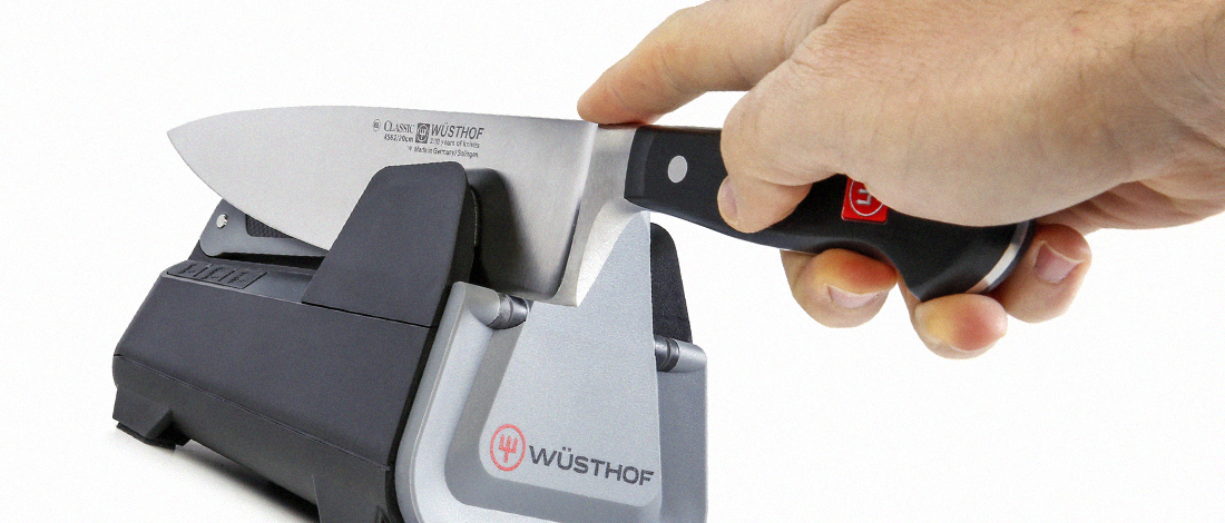 Inserting a knife in a Wusthof Sharpener