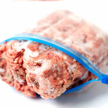 Frozen meat in a zip lock bag