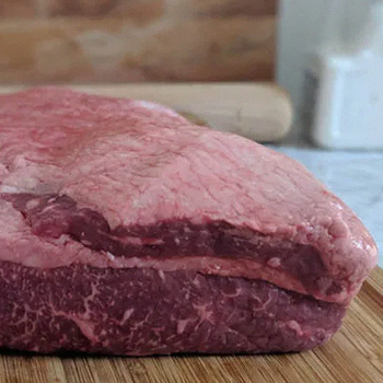 Fat side up of a brisket meat