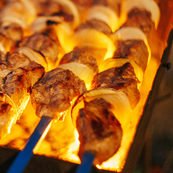 Yakitori grilling close up image