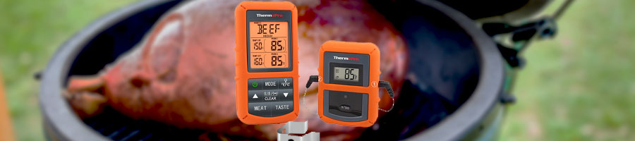 ThermoPro product with a chicken grilling as background