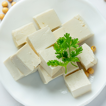 Top view of Tofu on white plate