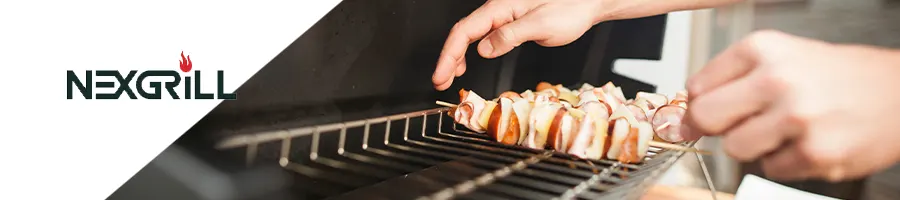 Person grilling meat and a Nexgrill logo