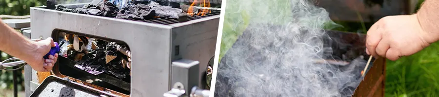 Men cleaning out a used grill