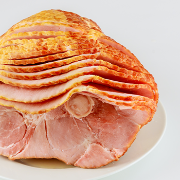 Front view of spiral sliced hickory chicken ham