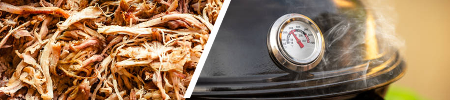 Close up image pulled pork, closed grill