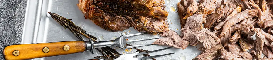 Pulled pork on steel tray