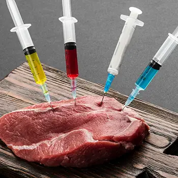 Meat fillet with syringes injected