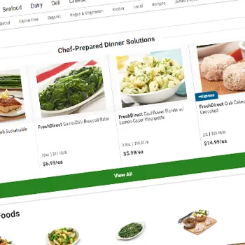 Food page navigation for a food website