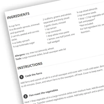 Recipe instruction document on plain background