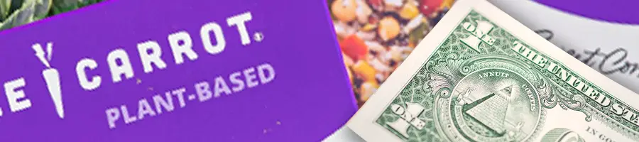 Purple Carrot packaging with dollar bill