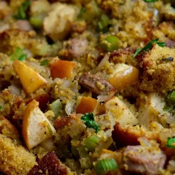 Close up image of Sausage Cranberry and Cornbread stuffing