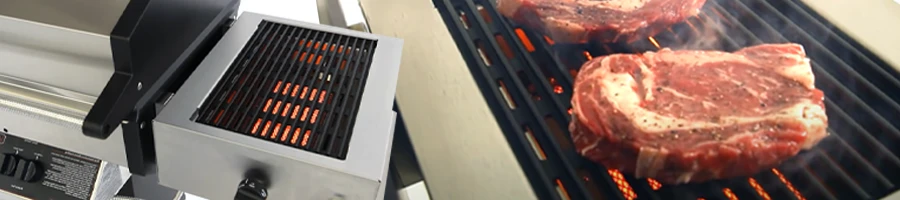 Infrared grill side burners cooking meat