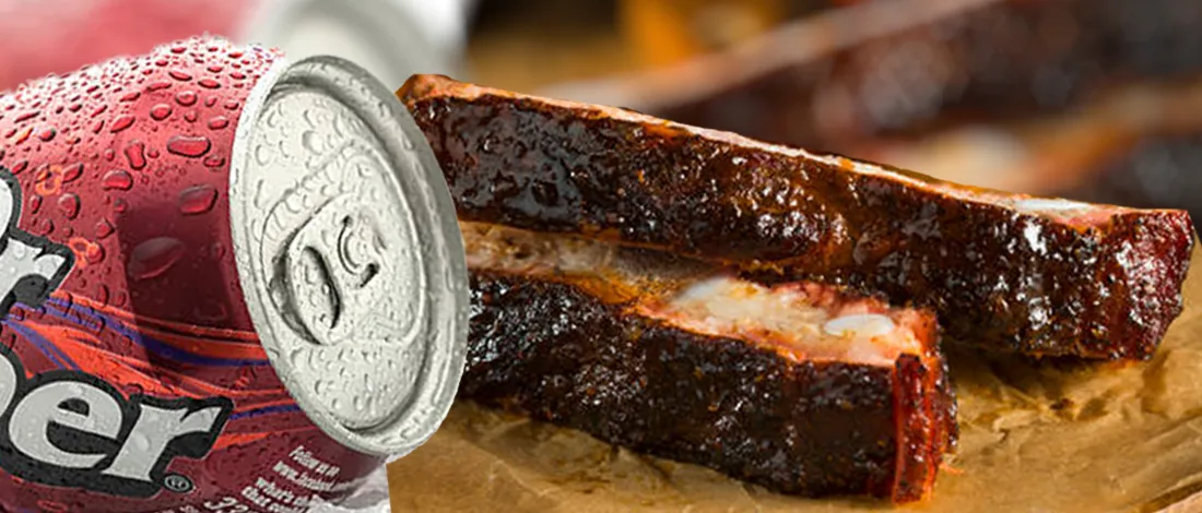 Dr. pepper drink with baby back ribs
