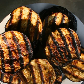 Top view of freshly cooked and grilled eggplant