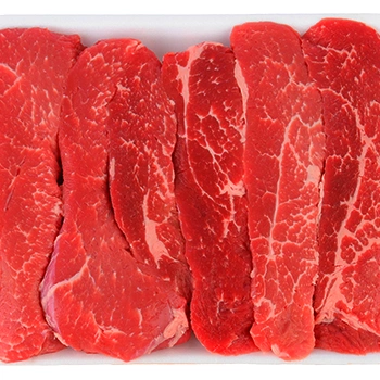Raw Tri tip steak strips on white background