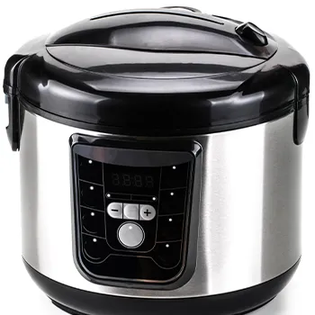A slow cooker on plain background