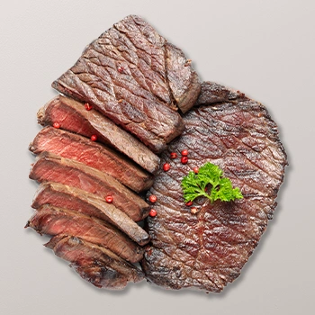 Top view of freshly cooked steak