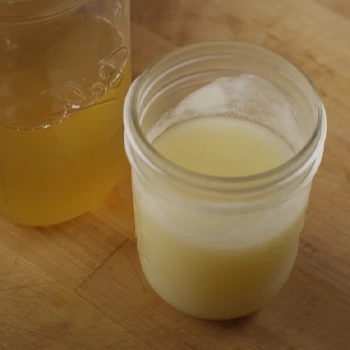 Top view of a beef tallow on wooden table