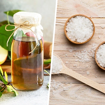 jar of vinegar and a bowl and spoon of salt