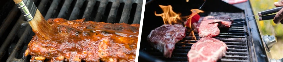 using mop sauce on meat while grilling