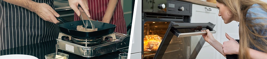 stovetop and an oven being used