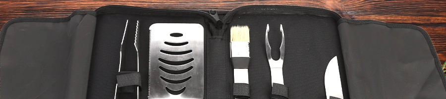 Top view of a grilling tool kit