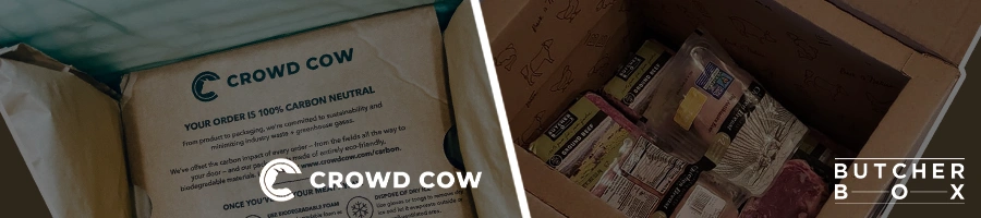 Packaging of Crowd Cow and Butcherbox side to side comparison