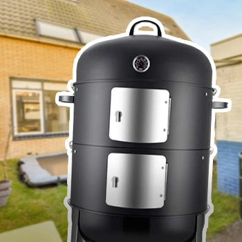 Charcoal BBQ Smoker Grill product with stroke and blurred background