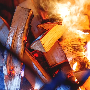 A stack of wood in fire