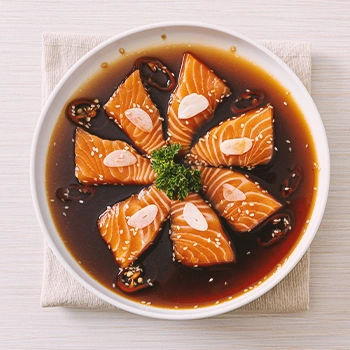 Top view of marinated salmon