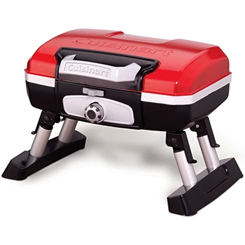 A red portable Cuisinart grill propane