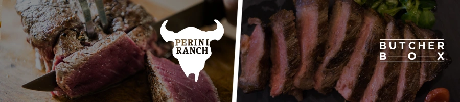Two different brand cooked meats with logo overlay