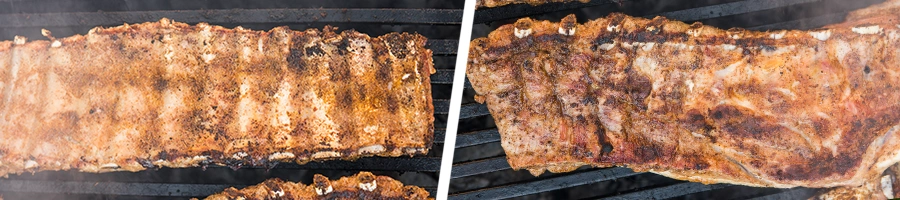 Top view of ribs being cooked on a grill