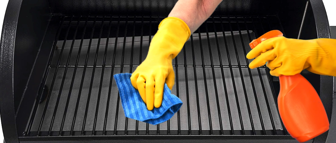 Cleaning a grill with spray and soft cloth