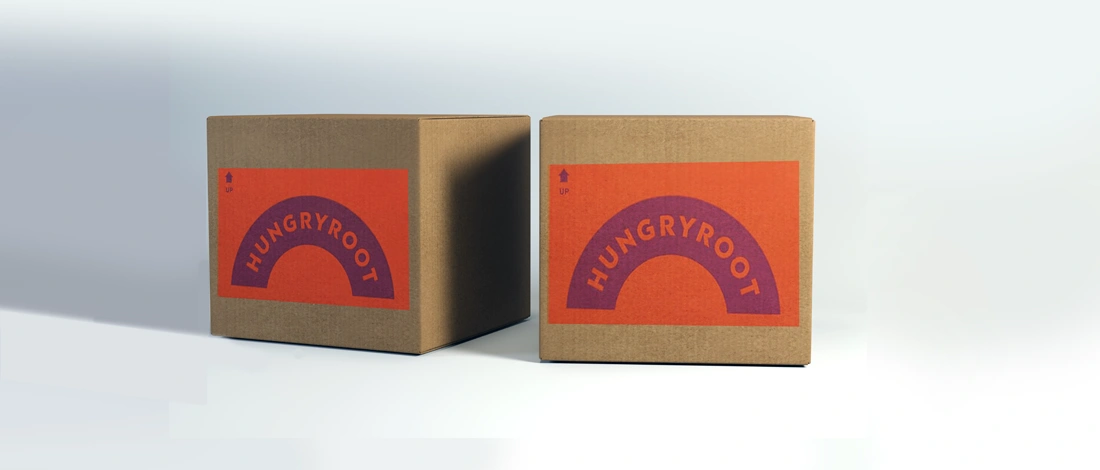 Hungry root delivery box on plain background