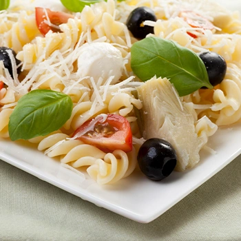 A pasta salad side dish close up image