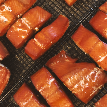 Rows of smoked salmon