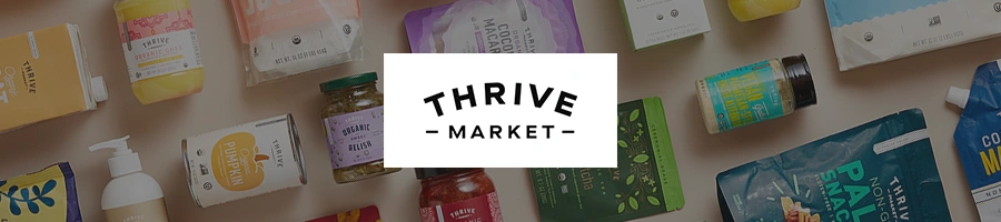 Products of Thrive Market behind its logo