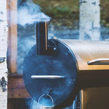 Close up shot of a smoking Traeger grill