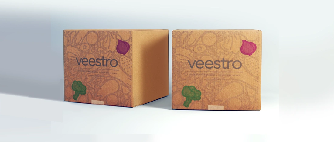 Veestro delivery boxes in plain background