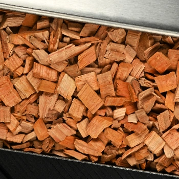 Top view of a wood chips inside a container