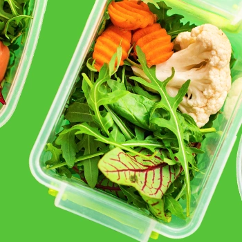 Top view of healthy meals on a container