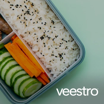 Meal prep top view with logo overlay